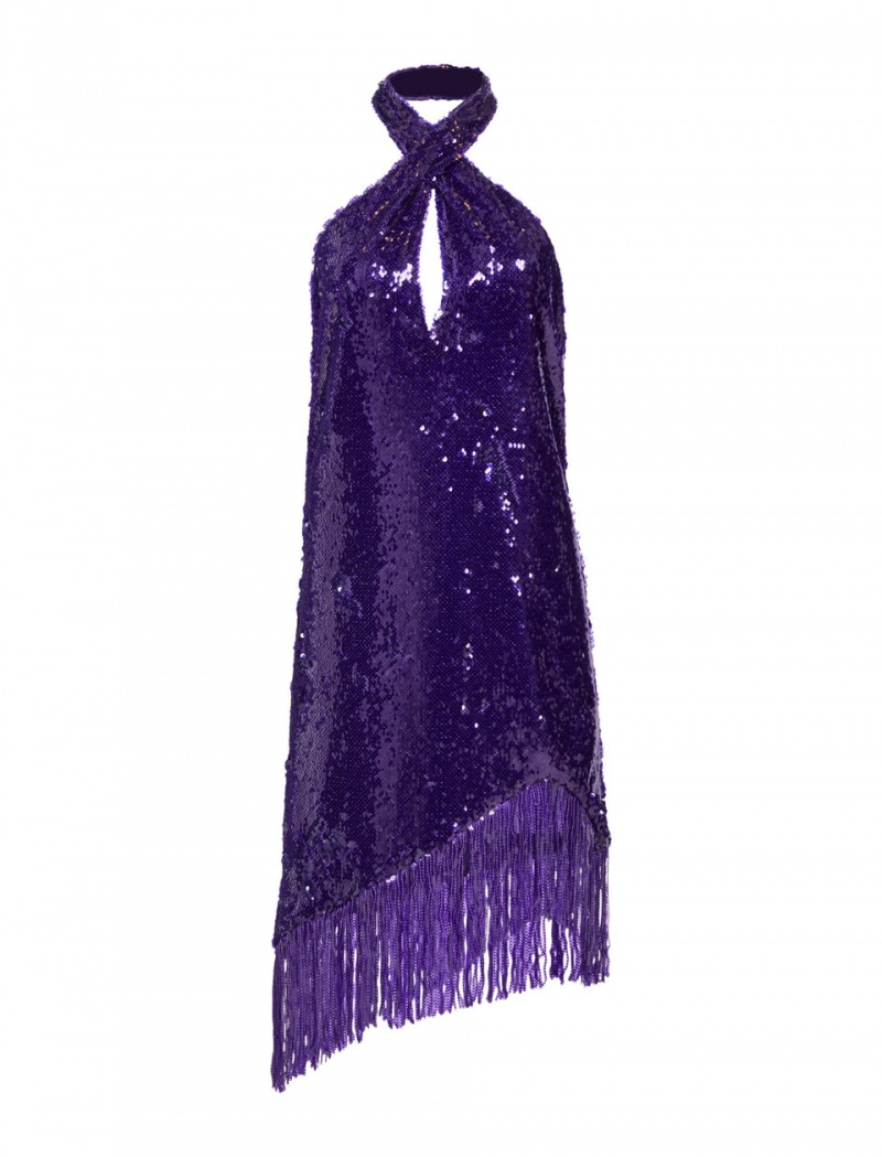 BCBGMAXAZRIA Anton Sequin Fringe Evening Kısa Elbise Mor | CHE98585