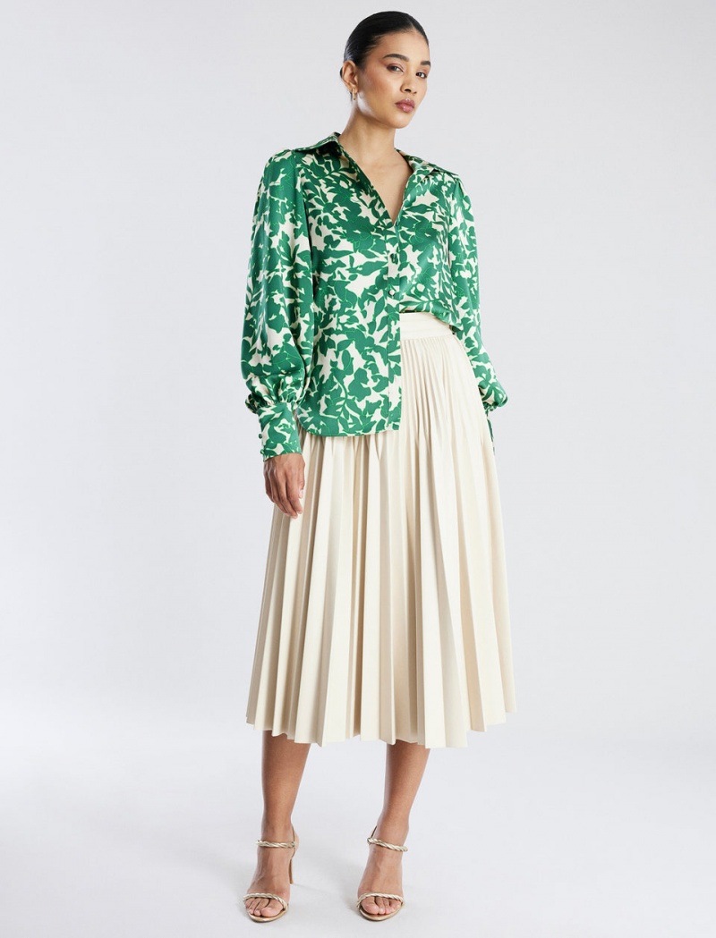 BCBGMAXAZRIA Balloon Sleeve Button-Up Üstler Yeşil | ZZF97144