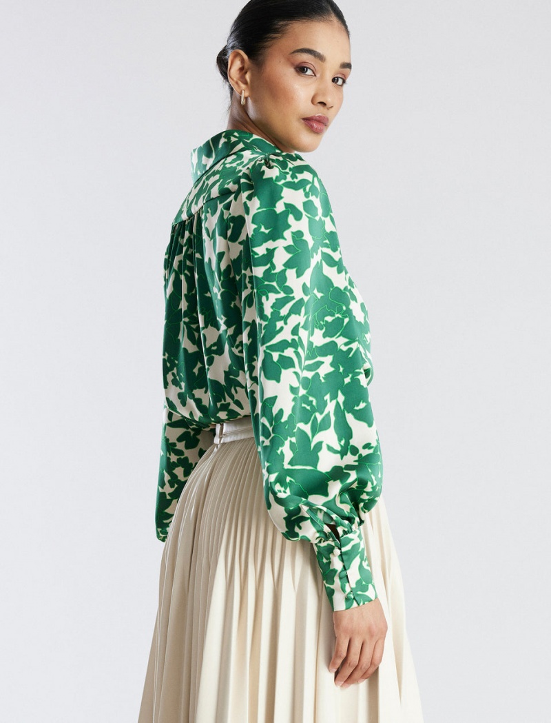 BCBGMAXAZRIA Balloon Sleeve Button-Up Üstler Yeşil | ZZF97144