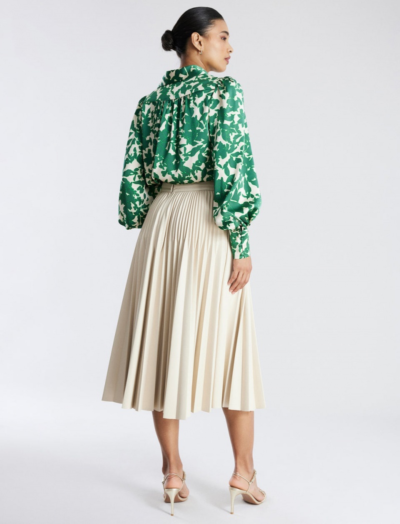 BCBGMAXAZRIA Balloon Sleeve Button-Up Üstler Yeşil | ZZF97144