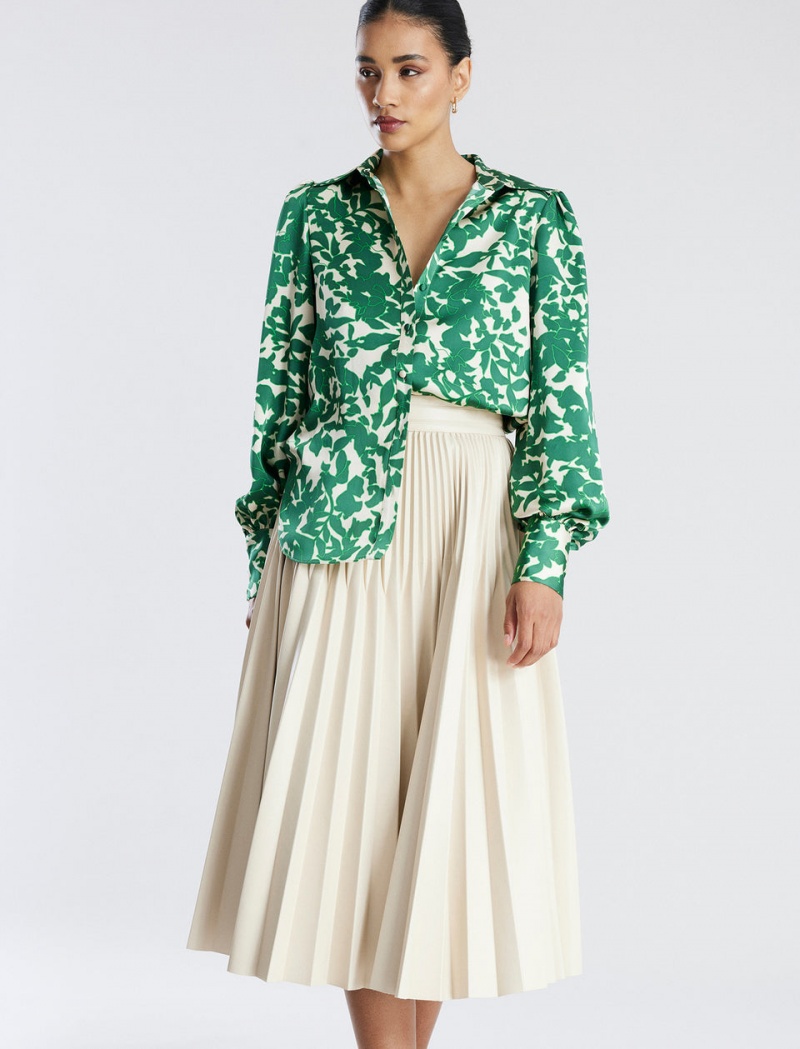 BCBGMAXAZRIA Balloon Sleeve Button-Up Üstler Yeşil | ZZF97144