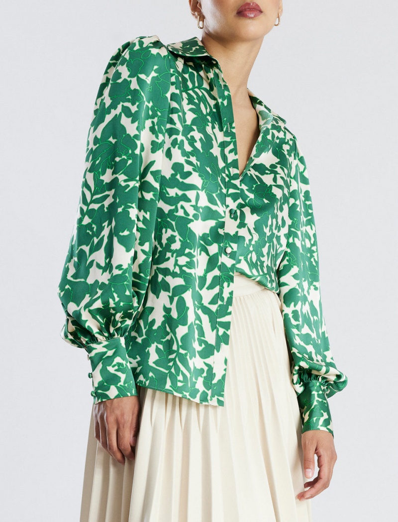 BCBGMAXAZRIA Balloon Sleeve Button-Up Üstler Yeşil | ZZF97144
