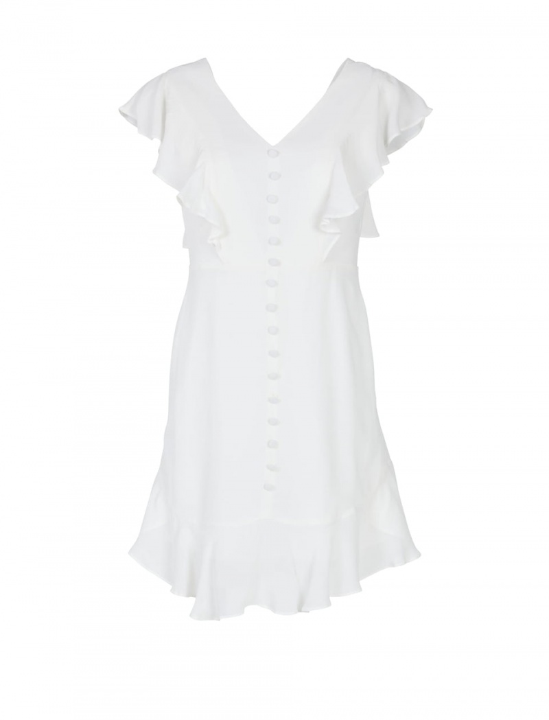 BCBGMAXAZRIA Coraline Ruffle Kısa Elbise Beyaz | GIK18227