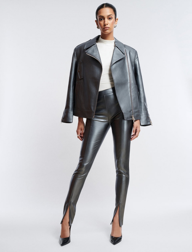 BCBGMAXAZRIA Faux Deri Slim Pantolon Gri | OVO49452