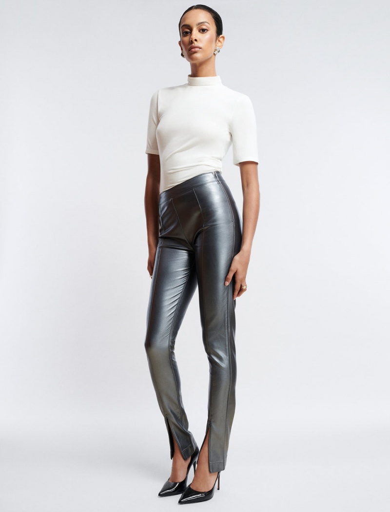 BCBGMAXAZRIA Faux Deri Slim Pantolon Gri | OVO49452