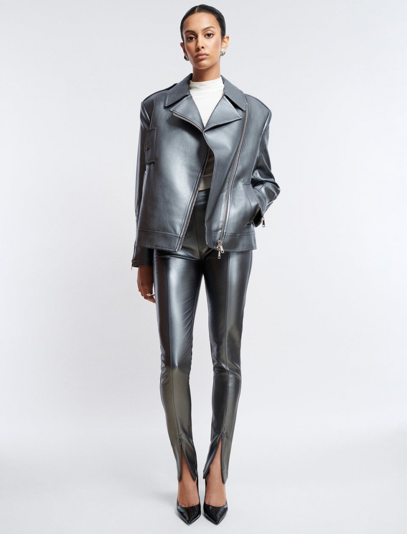 BCBGMAXAZRIA Faux Deri Slim Pantolon Gri | OVO49452