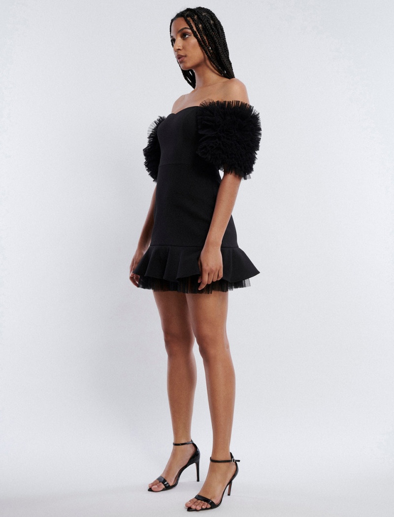 BCBGMAXAZRIA Harlowe Off-The-Shoulder Kısa Elbise Siyah | RWA42196