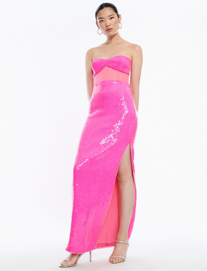 BCBGMAXAZRIA Juno Strapless Bustier Sequin Gown Uzun Elbise Küpe Çiçeği | AES48790