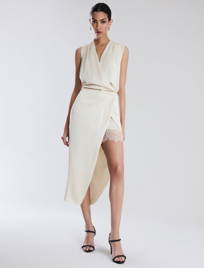 BCBGMAXAZRIA Kora Wrap Midi Elbise Beyaz | VCW34047