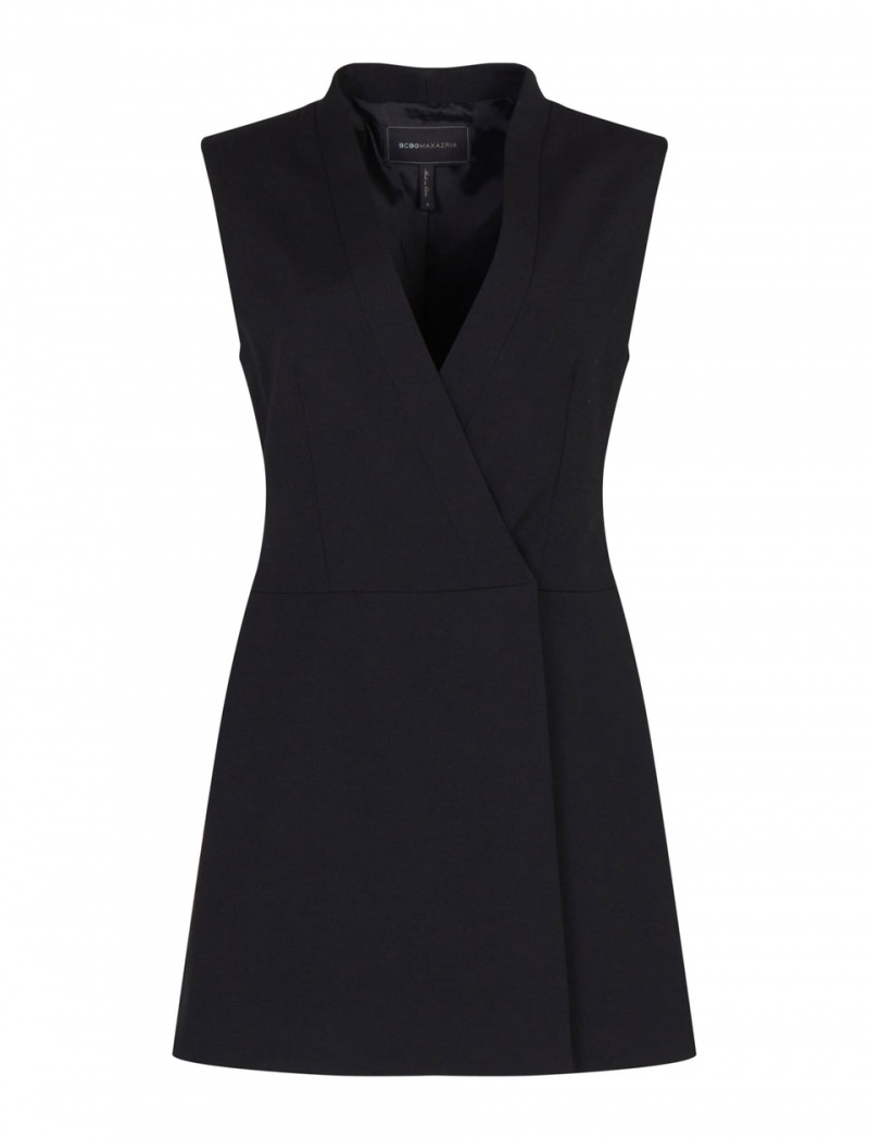 BCBGMAXAZRIA Lara Wrap Vest Kısa Elbise Siyah | DWE73856