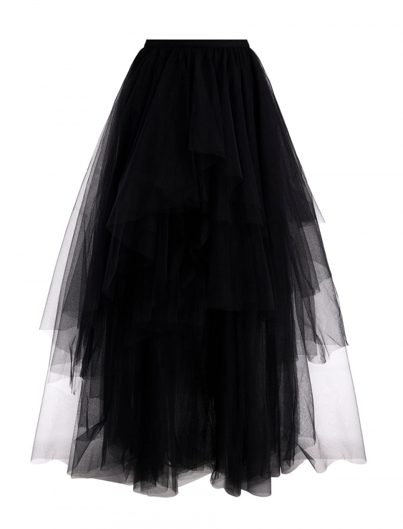 BCBGMAXAZRIA Layered Ruffle Tulle Etek Siyah | PBV26664