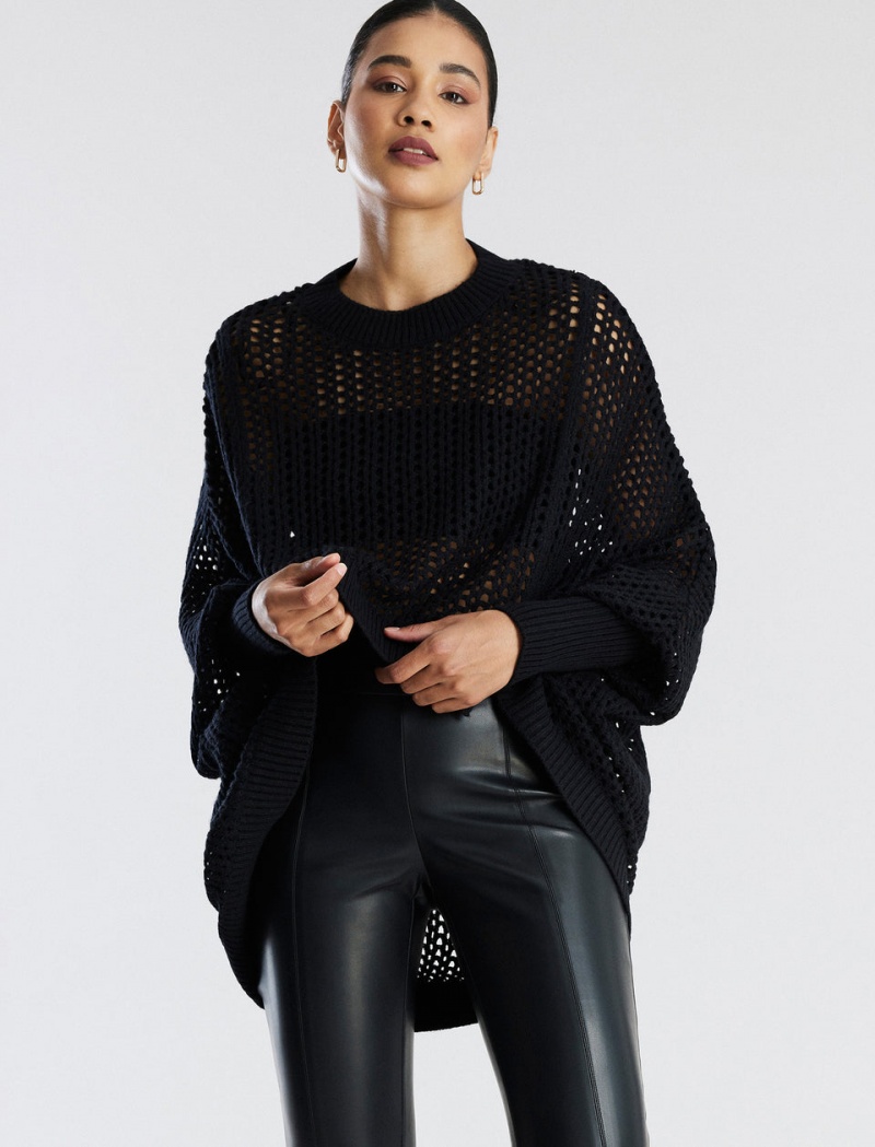 BCBGMAXAZRIA Open Knit High-Low Cocoon Kazak Siyah | WUD35841