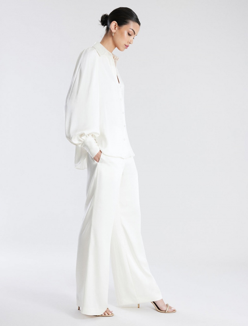 BCBGMAXAZRIA Satin Geniş-Leg Pantolon Beyaz | SFM34904