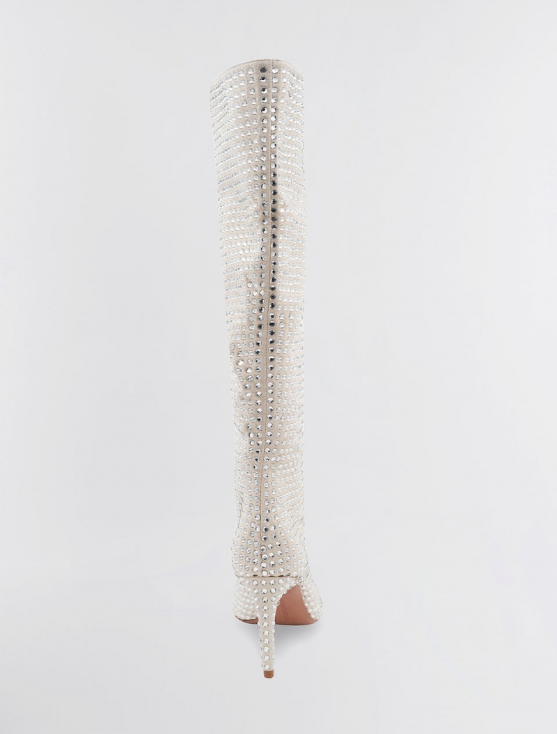 BCBGMAXAZRIA Toni Embellished Crystal Elbise Bot Beyaz | WAX10420